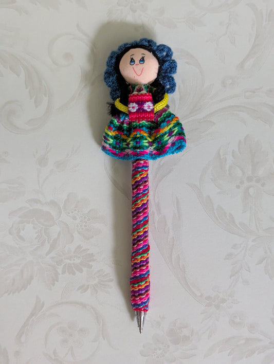Doll Pen - Holding a Basquet of eggs -Navy blue Hat - Made in Peru