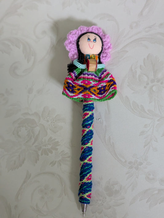 Doll Pen - Holding a Maraca -Dusty Rose Hat - Made in Peru