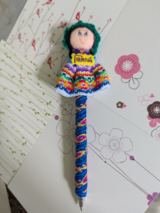 Doll Pen - Holding a Peru Banner -Green Hat- Made in Peru