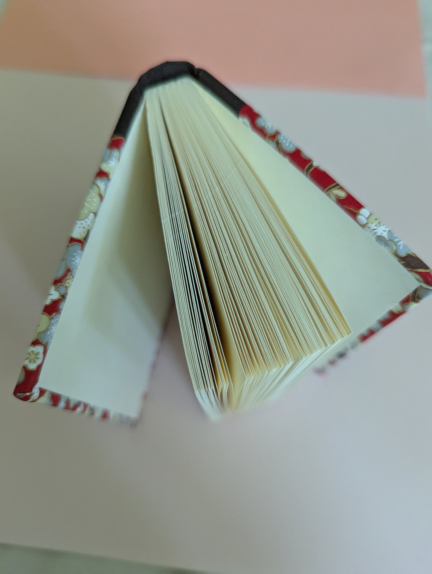 Handmade Hard Cover Journal - Blossoms on red background