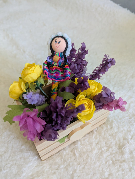 Doll Pen - Holding a Maraca -White and Turquoise Hat - Made in Peru