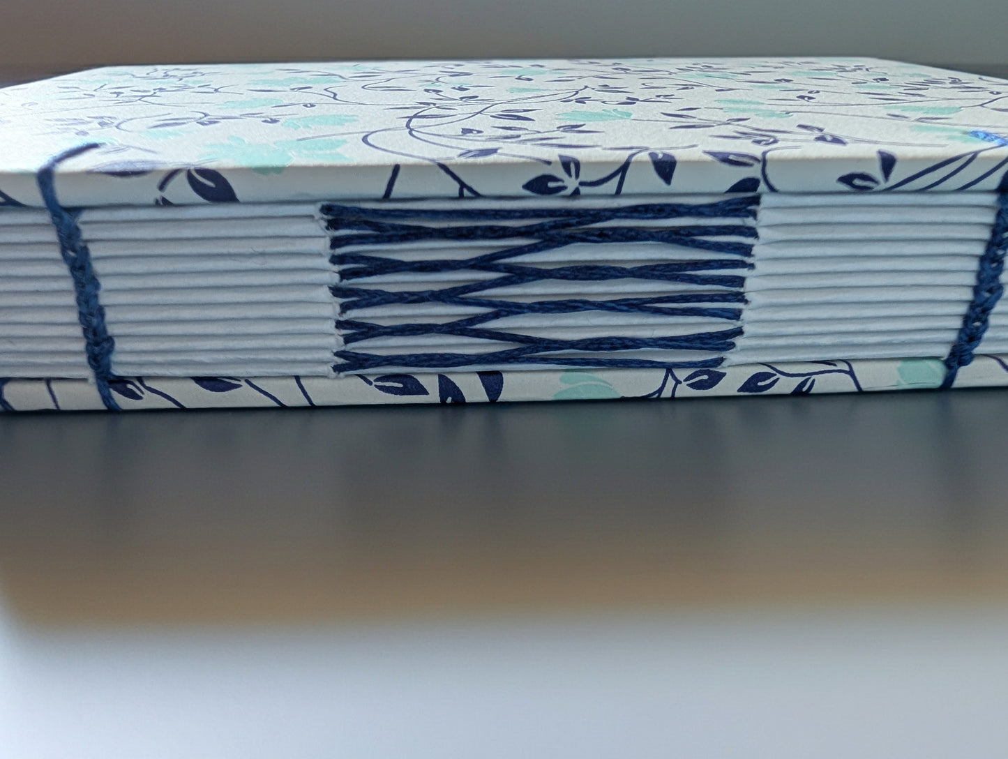 Turquoise Flowers and Blue Leaves - Coptic Binding Sketch Book