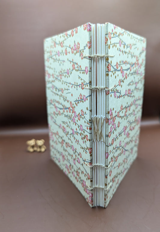 Mini Blossoms in Strawberry and Pink Color with gold accents - Coptic Binding Sketch Book