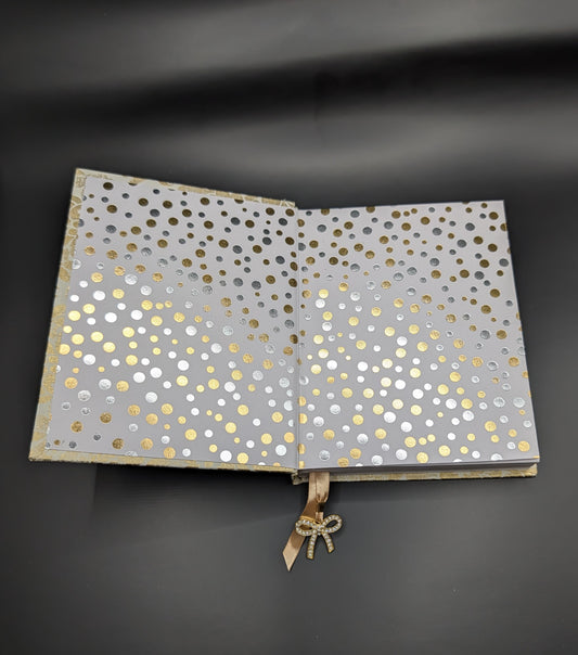 Gold Distressed Flowers with teddy bears print embellishment - Handmade Hardcover Journal