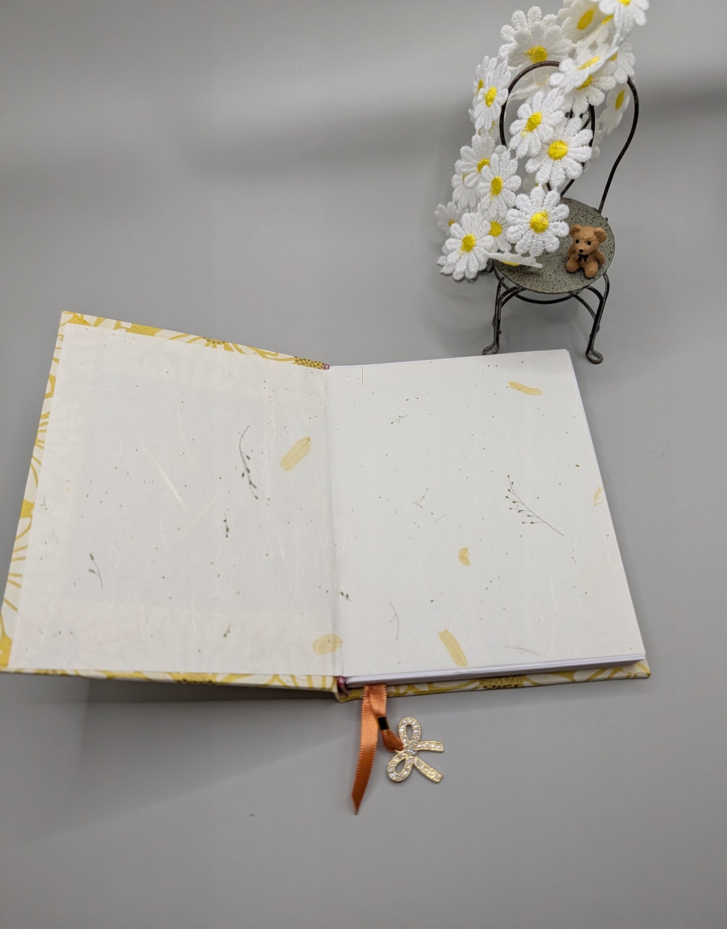Daisies on Yellow Background with Gold Accents - Handmade Hardcover Journal