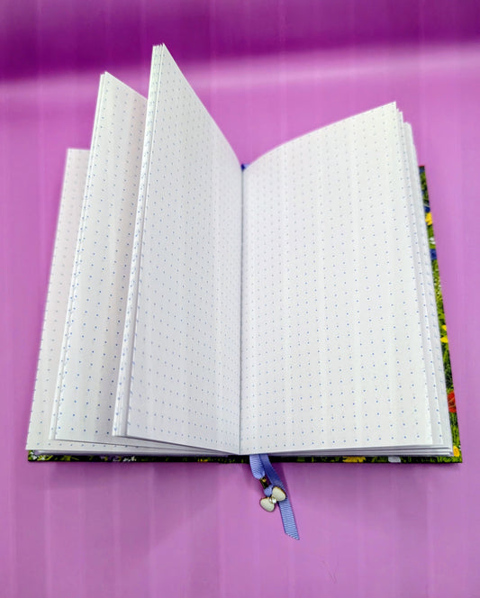 Garden of Flowers pattern with a cute image of a bunny head popping on the front cover- Handmade Hardcover Journal