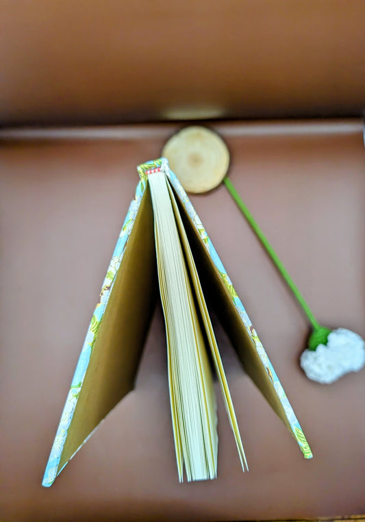 Japanese Blossoms in gray and white on turquoise background - Handmade Hardcover Journal