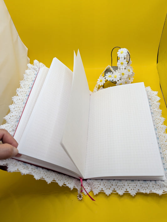 Happy Daisies on Turquoise Background With Two Daisies Patches on the Front - Fabric Journal