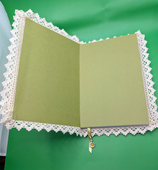 Bees and Daisy Patch on Sage Background and an image of a cute bird - Fabric Journal