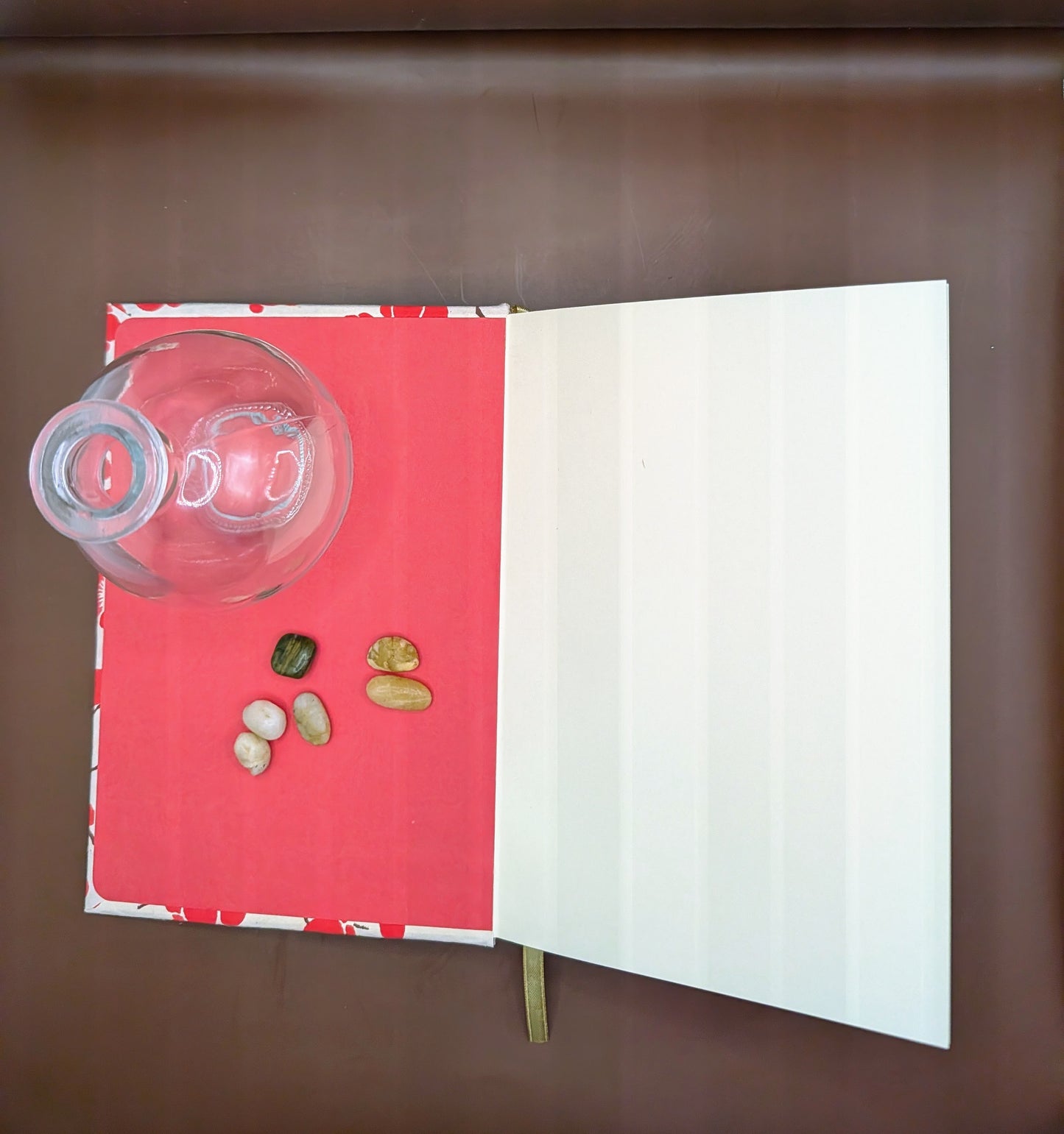 Red Blossoms on Cream Pattern - Handmade Hardcover Journal