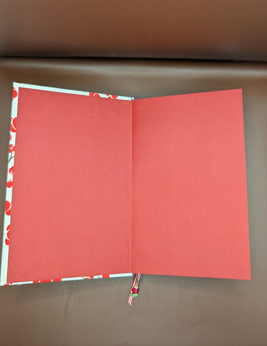 Red Blossoms on Cream Pattern - Handmade Hardcover Journal