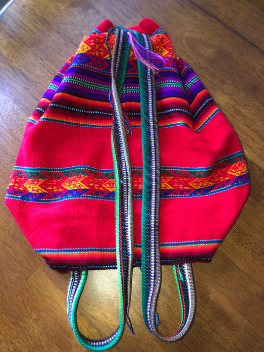 Red Backpack with gorgeous accents - Made in Peru