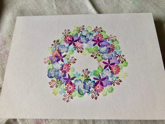 Handmade Stationery - Pansy and Daisy Wreath Design