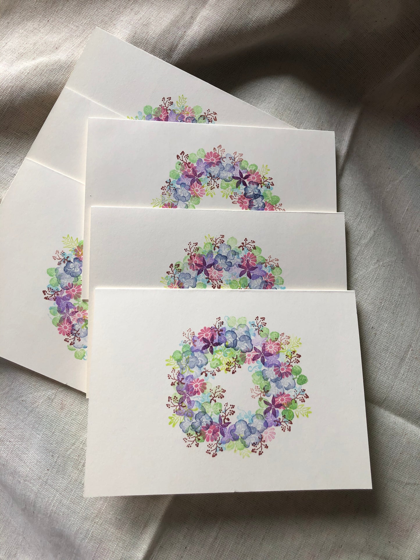 Handmade Stationery - Pansy and Daisy Wreath Design