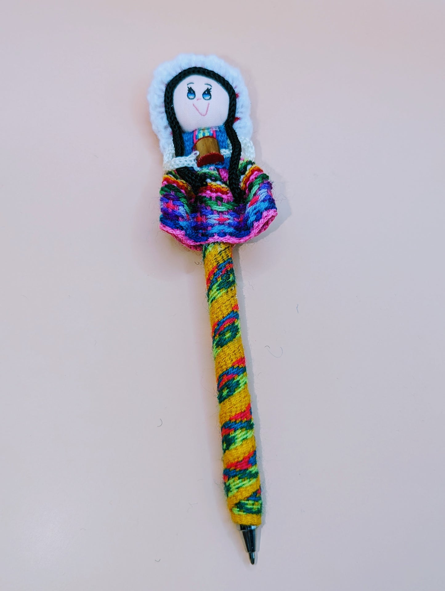 Doll Pen - Holding a Maraca -White and Red Hat - Made in Peru