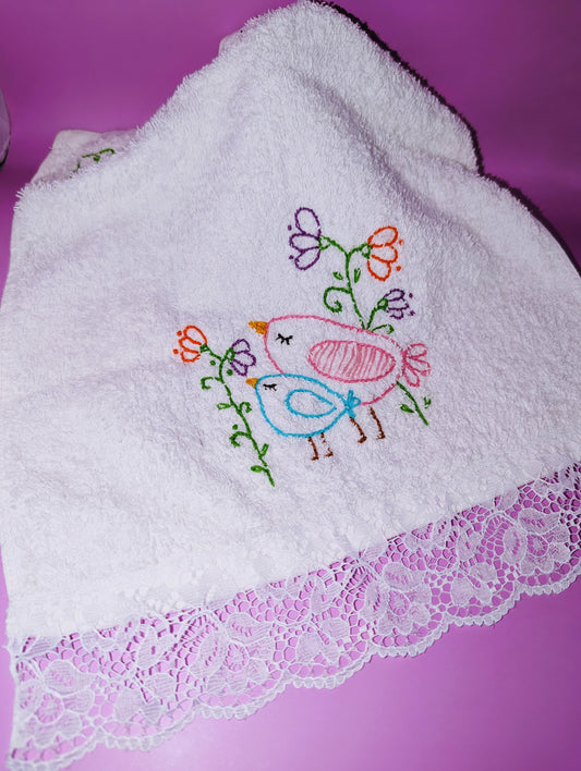Hand Towels - Bird Love Pattern