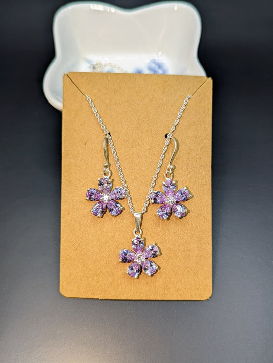 Amethyst Crystal Quartz Earrings and Necklace - Peruvian Silver