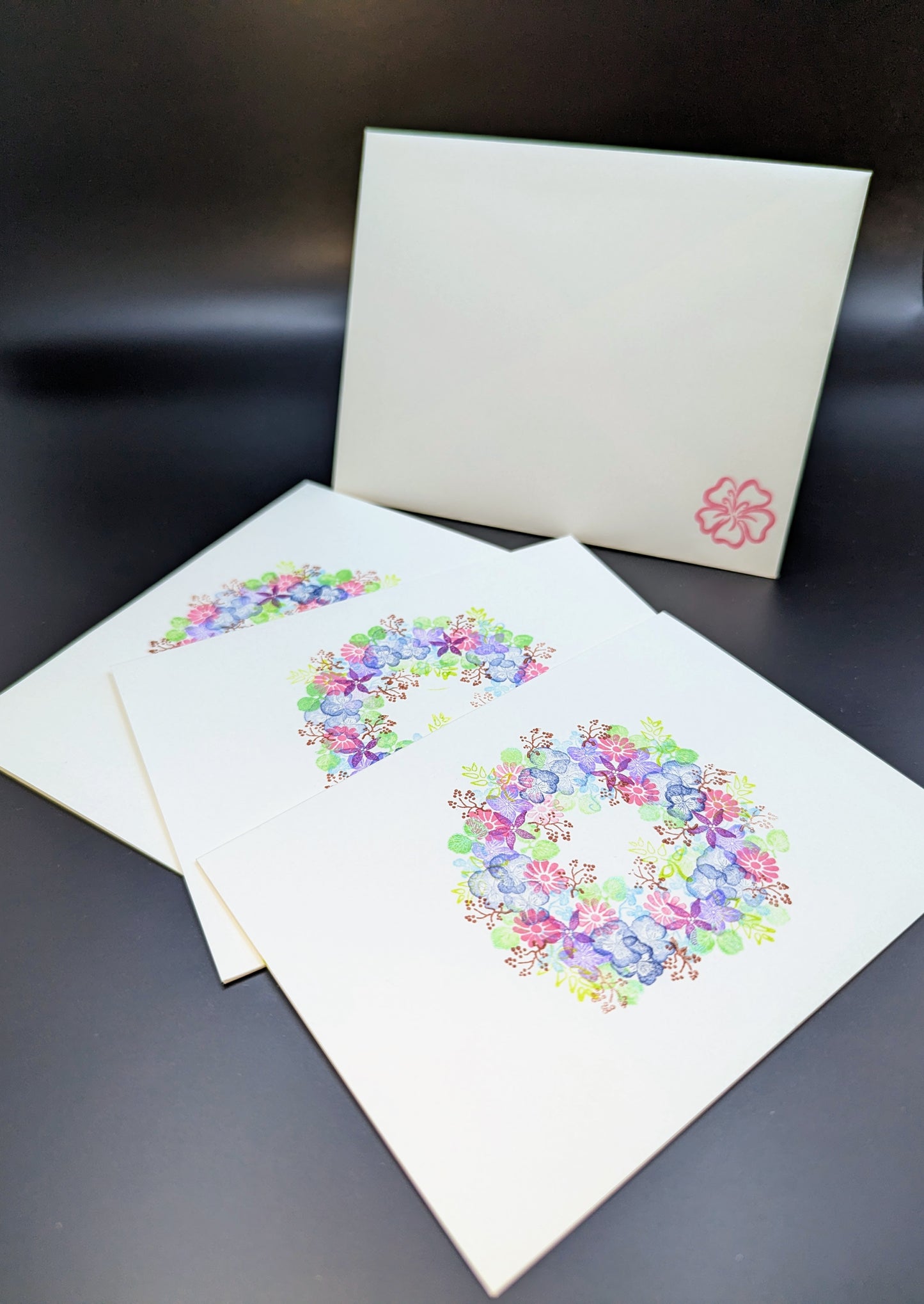 Handmade Stationery - Pansy and Daisy Wreath Design