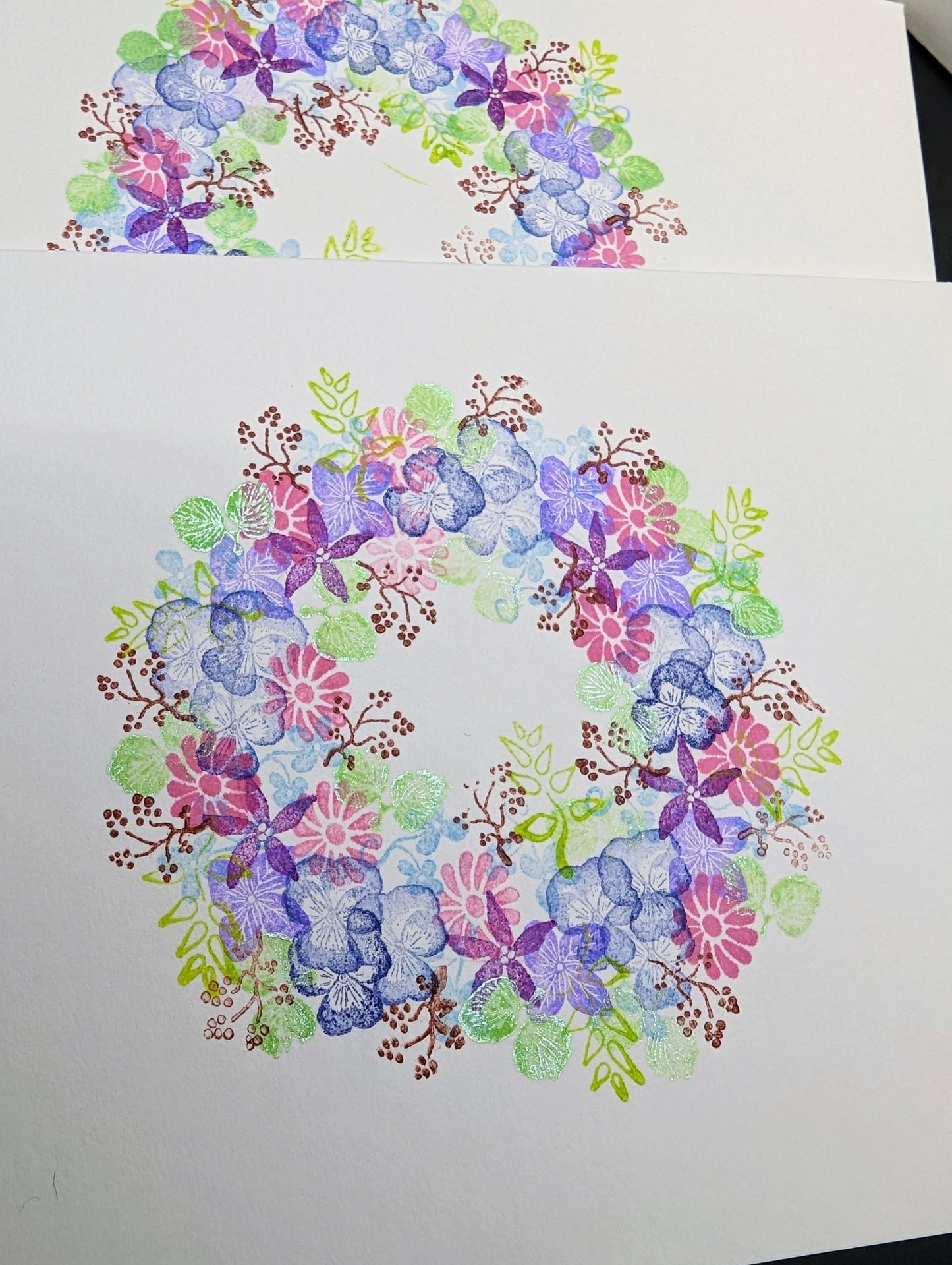 Handmade Stationery - Pansy and Daisy Wreath Design