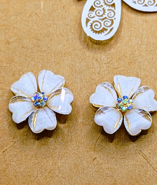 Ivory Flowers with Accents and Sparkles Earrings