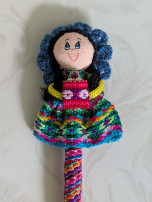 Doll Pen - Holding a Basquet of eggs -Navy blue Hat - Made in Peru