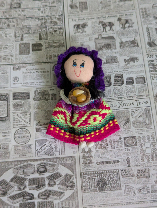 Doll Magnet - Holding a Basket of Eggs -Purple Hat - Made in Peru