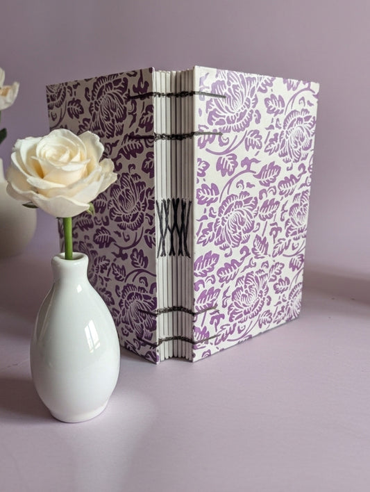 Purple Embossed Flowers - Mini Sketchbook - French Stitch