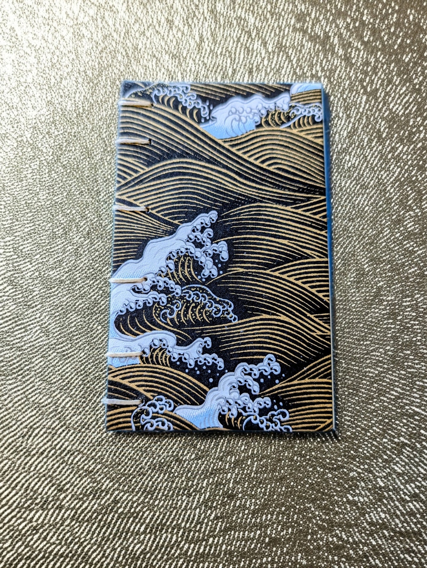 Waves on black background and a gold-accented - Mini Sketchbook - French Stitch