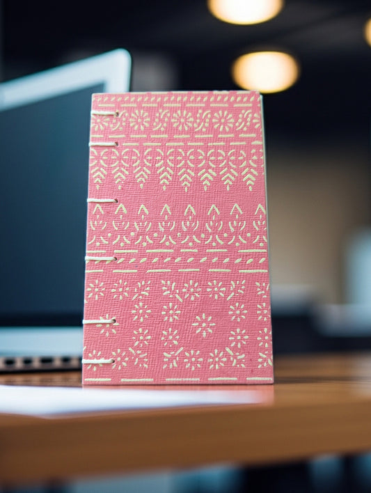 Embossed pattern on a pick background - Mini Sketchbook - French Stitch (Copy)