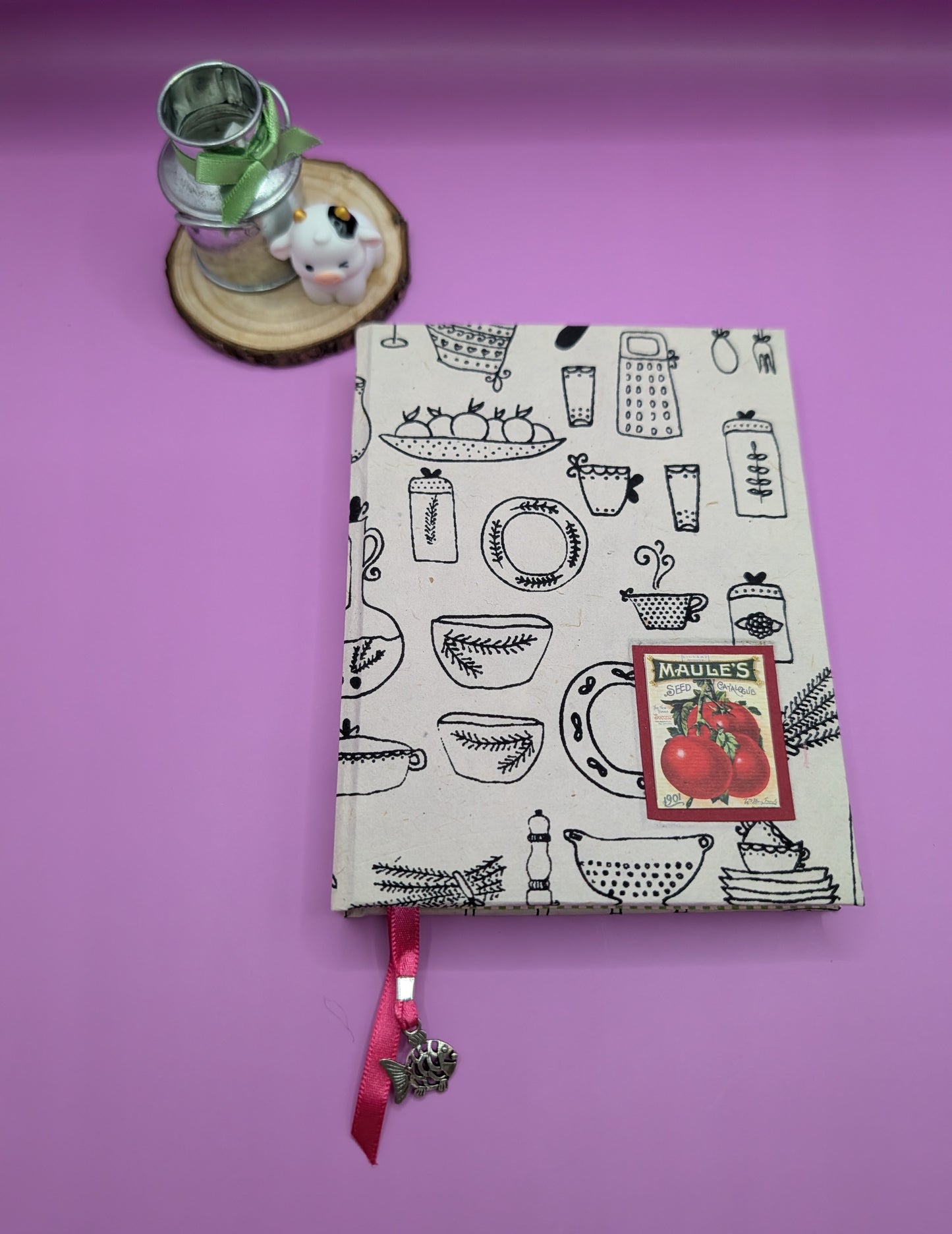 Utensil print with a cute image of tomatoes on the front cover- Handmade Hardcover Journal