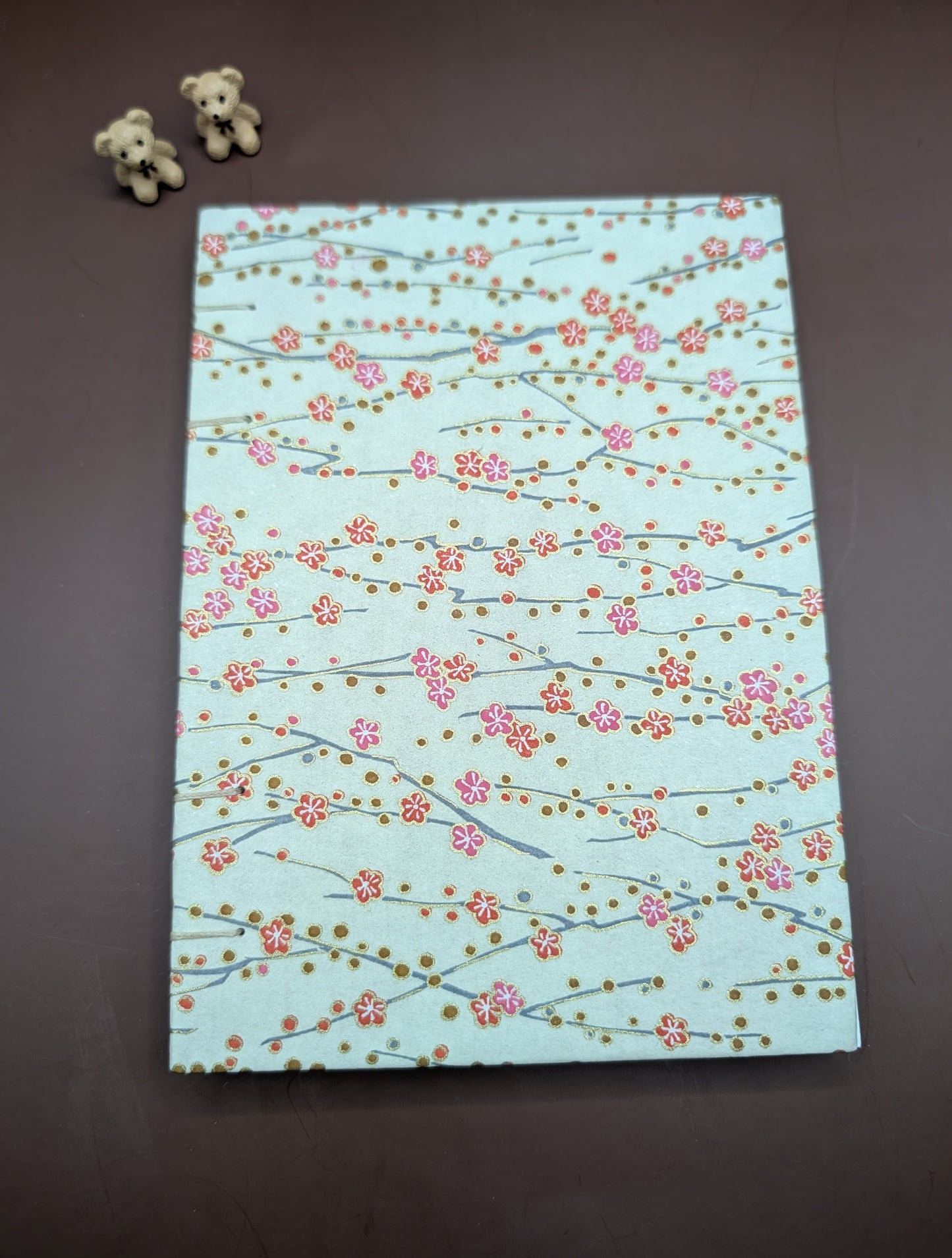 Mini Blossoms in Strawberry and Pink Color with gold accents - Coptic Binding Sketch Book