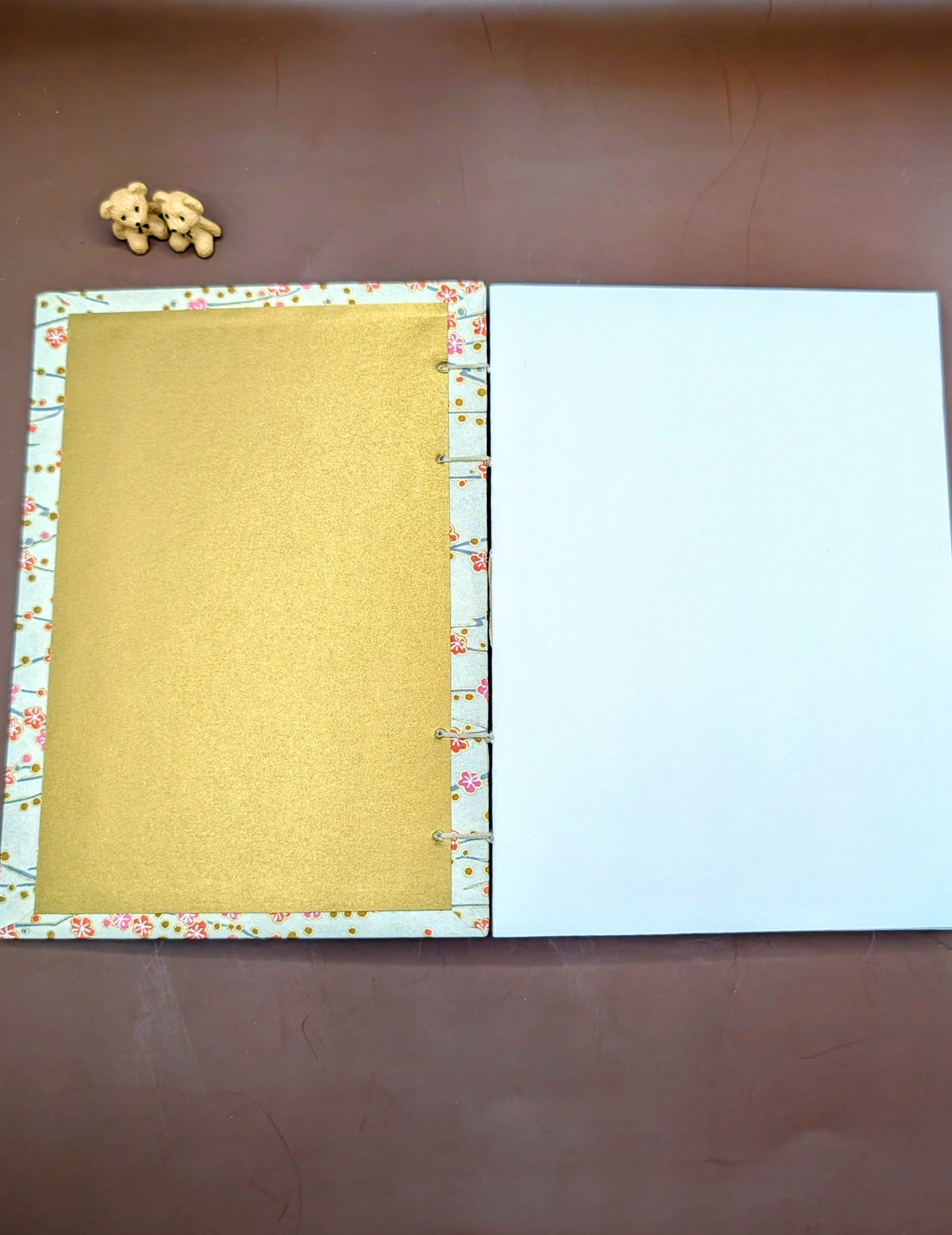 Mini Blossoms in Strawberry and Pink Color with gold accents - Coptic Binding Sketch Book