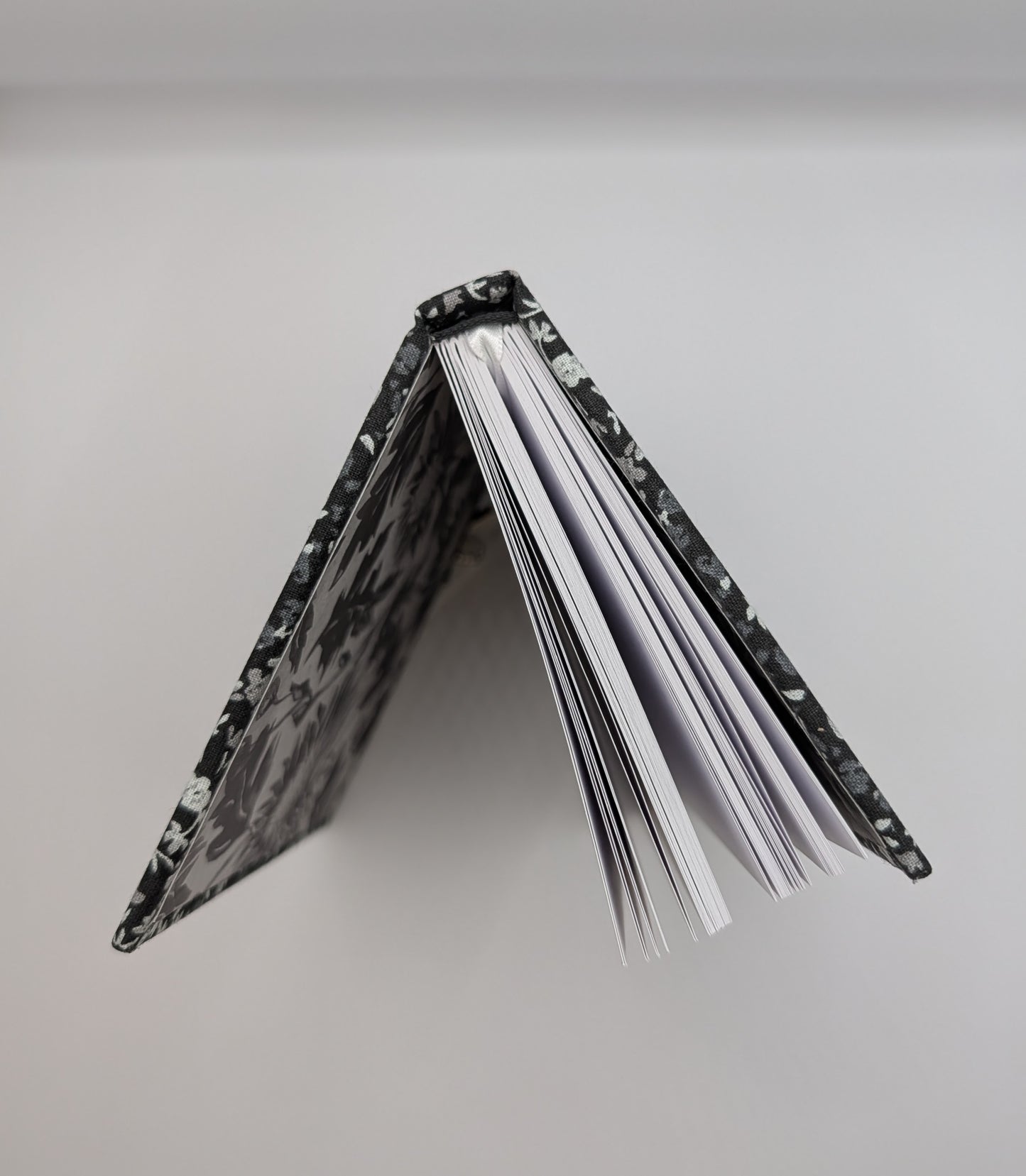 Tiny Black and Gray Flowers on Black Background  - Handmade Fabric Journal