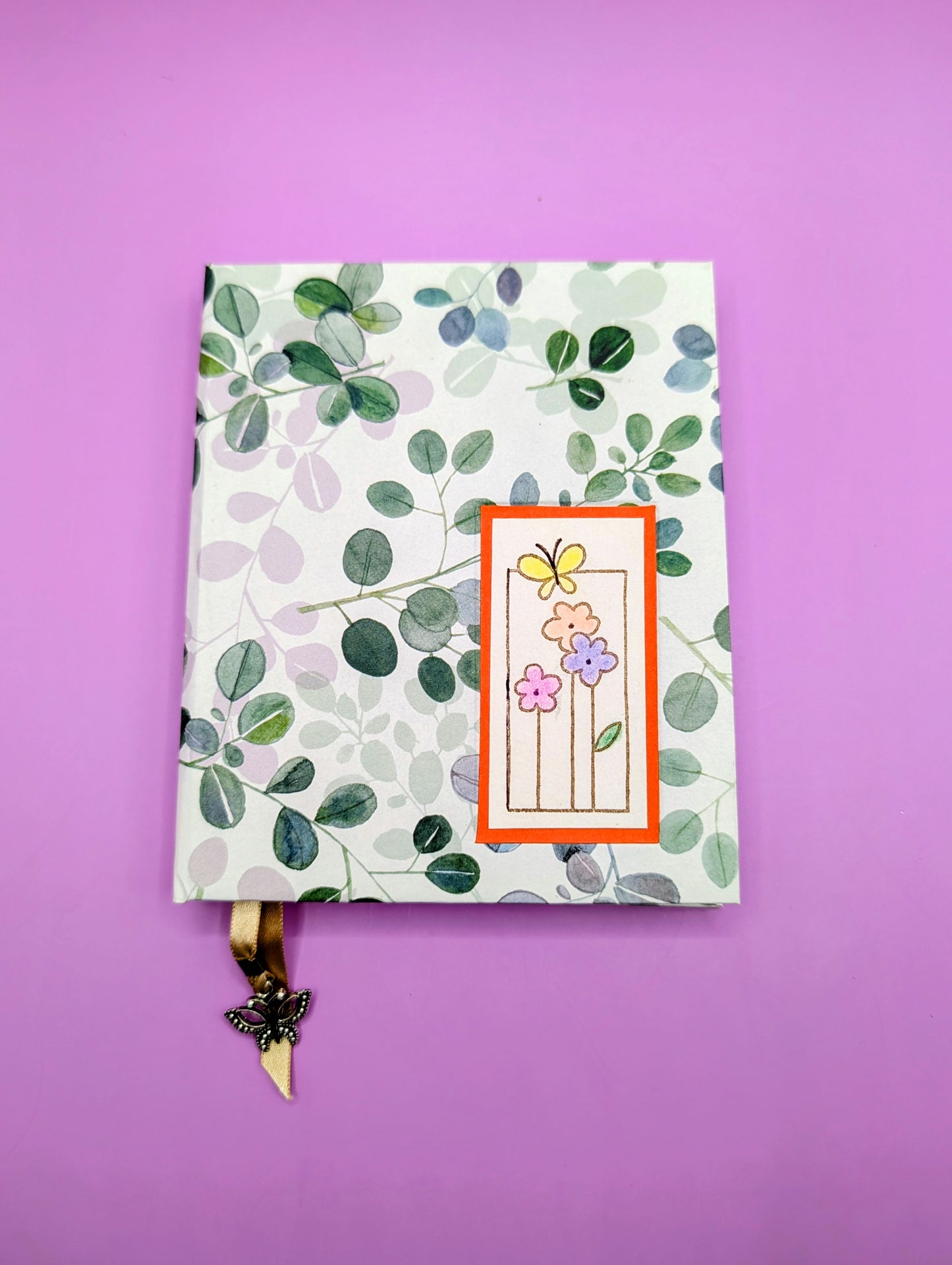 Green and Lavender Leaves Print - Handmade Hardcover Journal