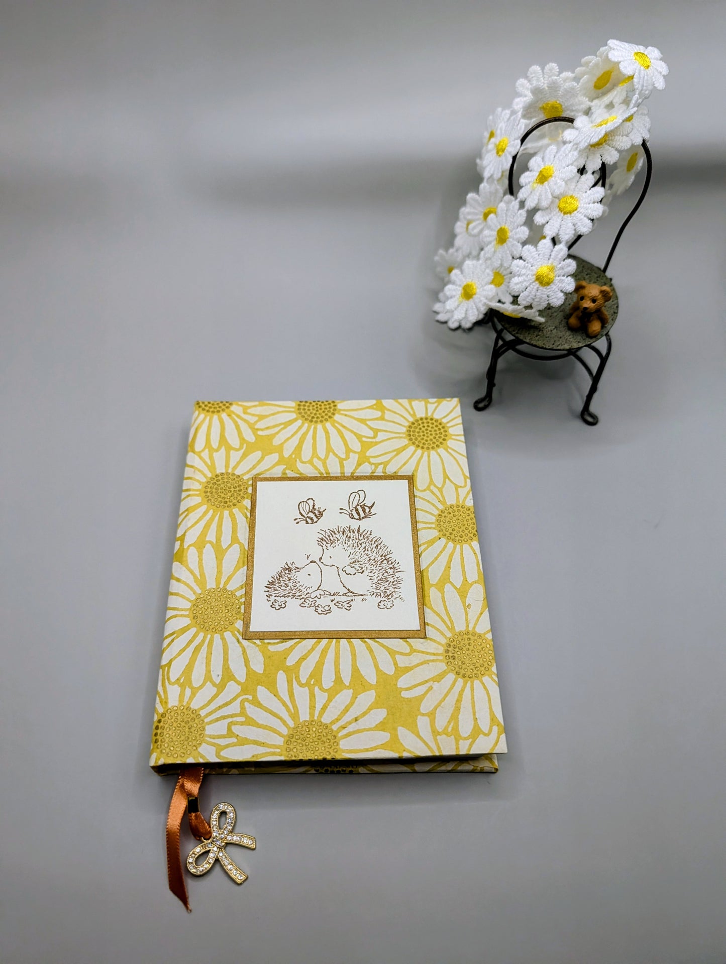 Daisies on Yellow Background with Gold Accents - Handmade Hardcover Journal