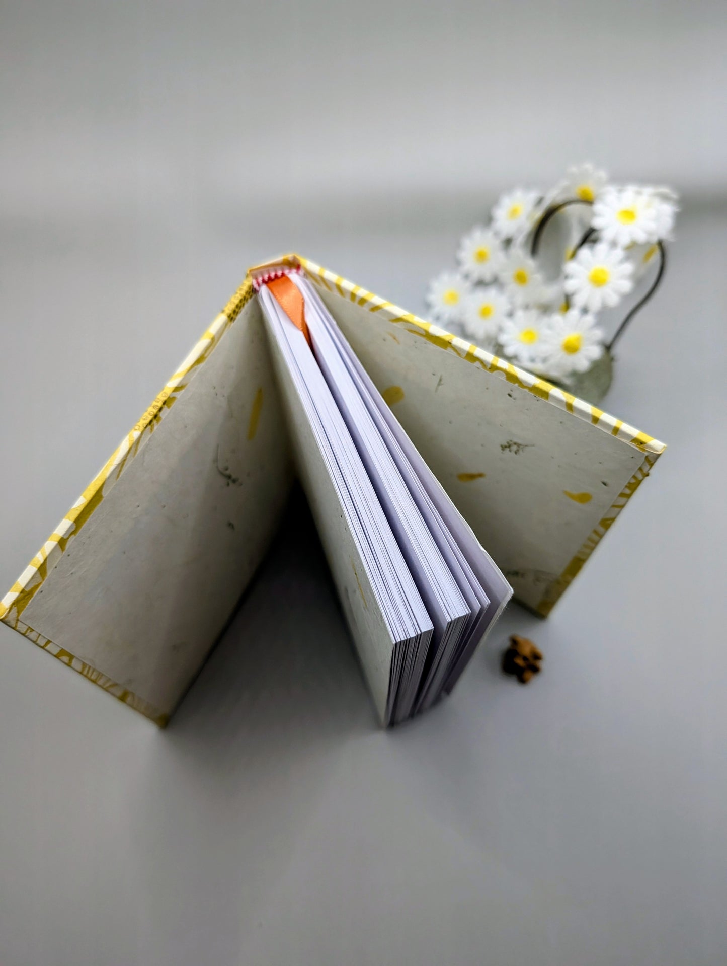 Daisies on Yellow Background with Gold Accents - Handmade Hardcover Journal