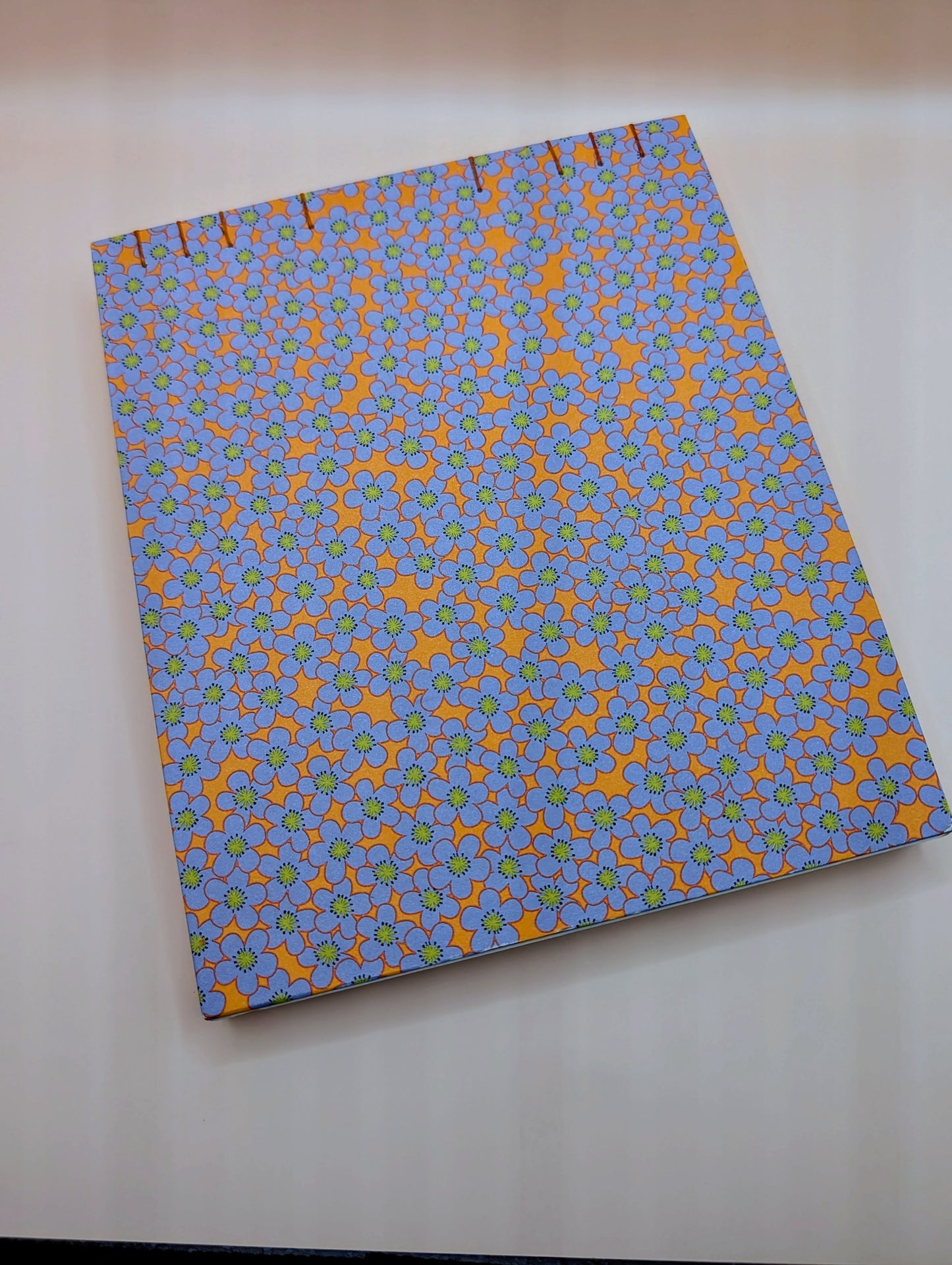 Periwinkle blossoms on orange background - Gold Fish pattern - Coptic Binding Sketch Book
