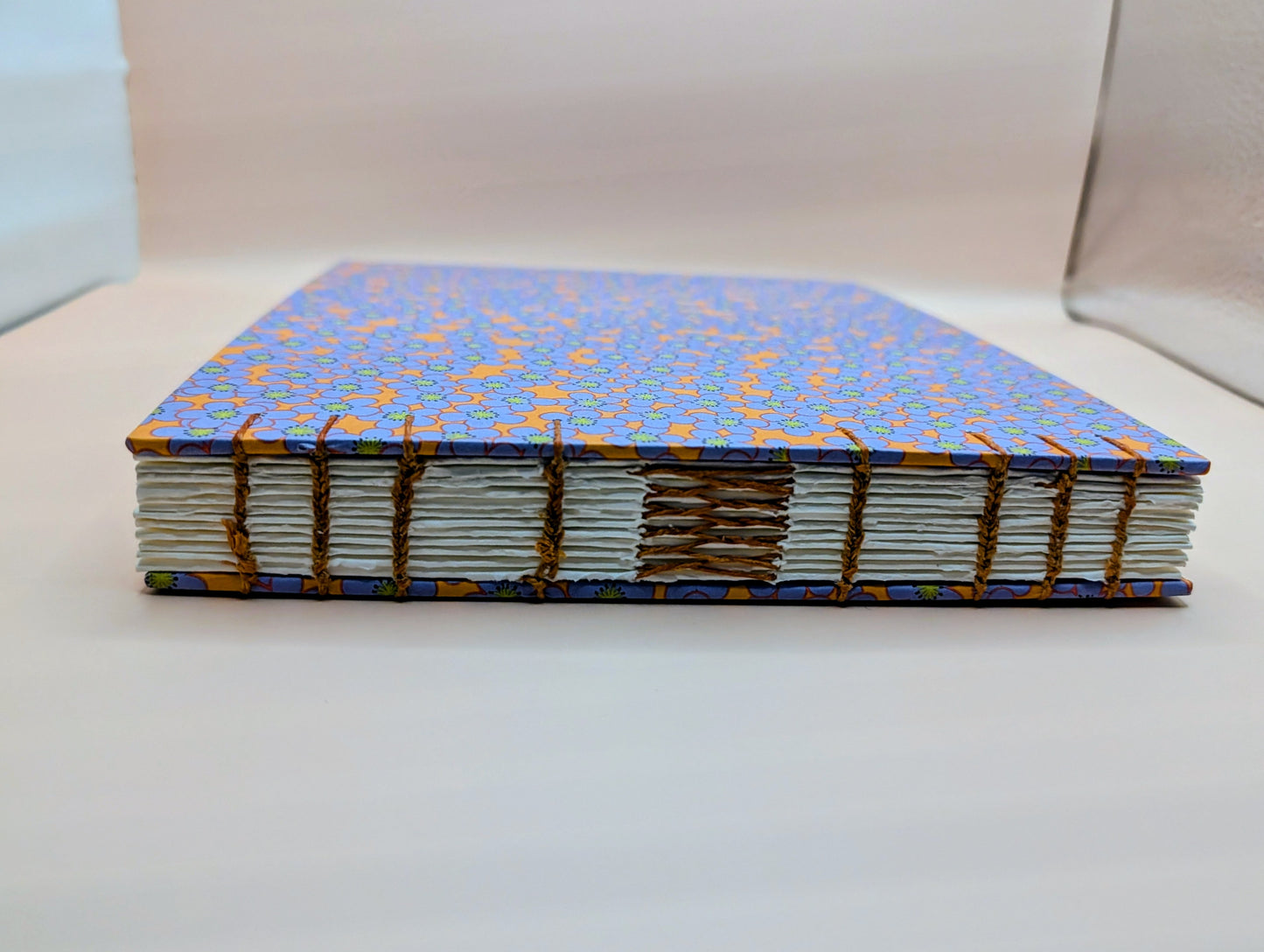 Periwinkle blossoms on orange background - Gold Fish pattern - Coptic Binding Sketch Book