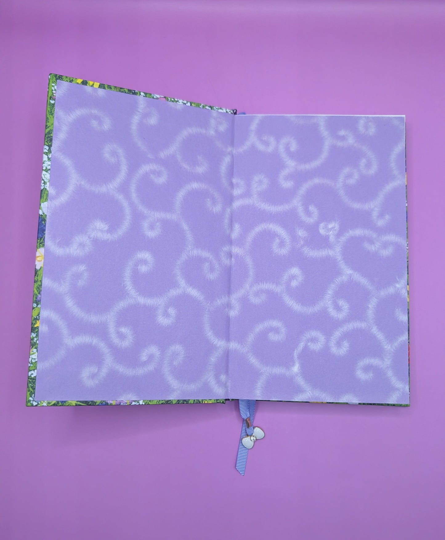 Garden of Flowers pattern with a cute image of a bunny head popping on the front cover- Handmade Hardcover Journal