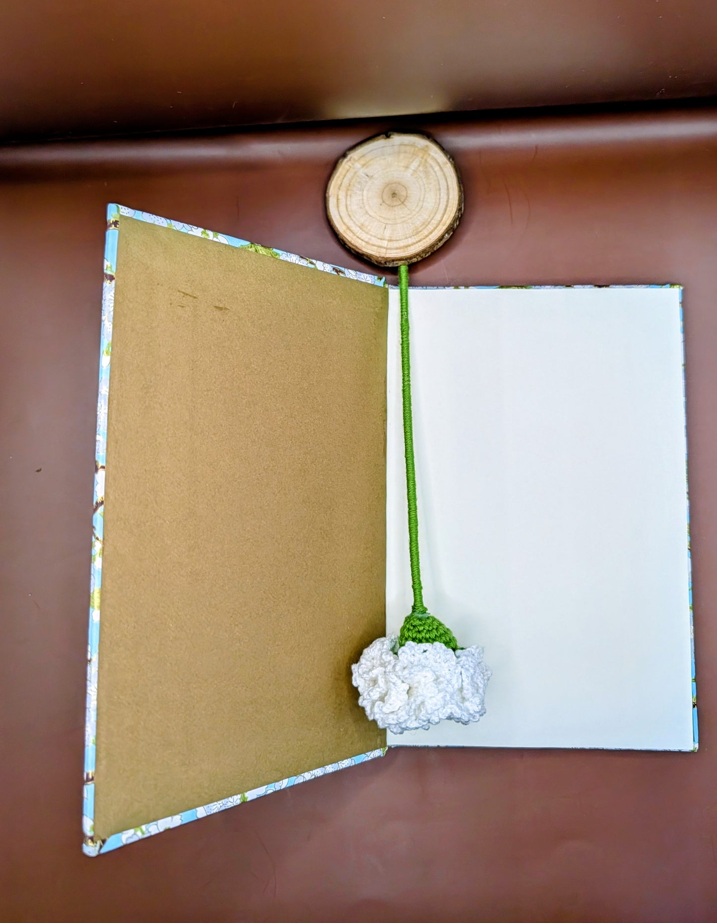 Japanese Blossoms in gray and white on turquoise background - Handmade Hardcover Journal