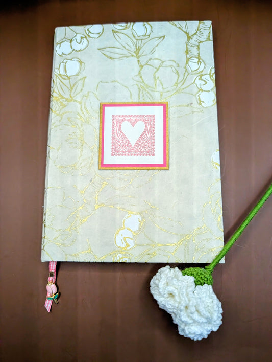 Gold and White Sketch Floral - Handmade Hardcover Journal