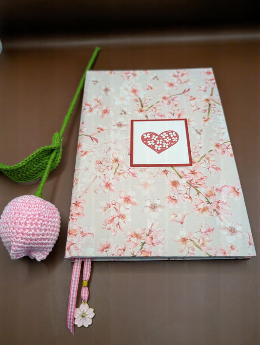 Blossoms with branches on a settle background - Handmade Hardcover Journal