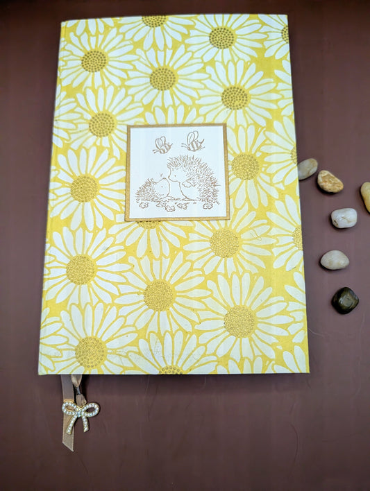 Daisies on Yellow Background with accents in gold - Handmade Hardcover Journal