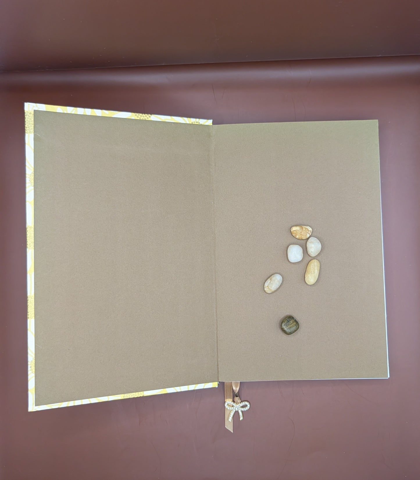 Daisies on Yellow Background with accents in gold - Handmade Hardcover Journal