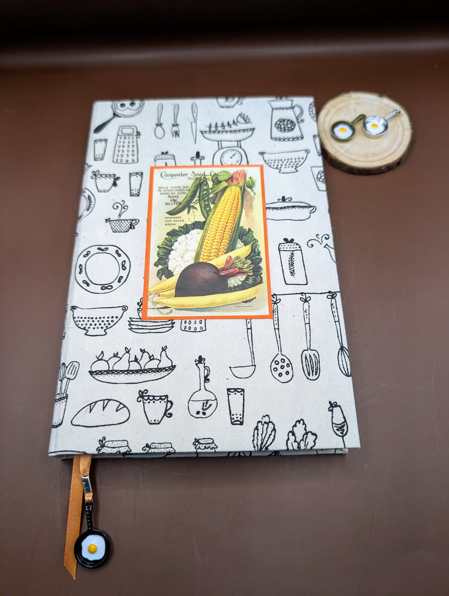 Utensil print with a cute image of tomatoes on the front cover- Handmade Hardcover Journal
