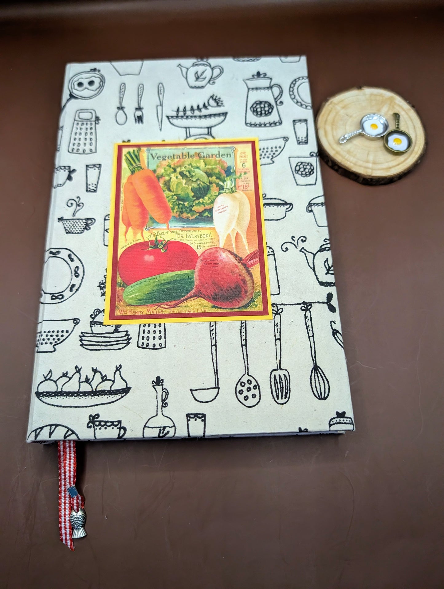 Utensil print with a cute image of tomatoes on the front cover- Handmade Hardcover Journal
