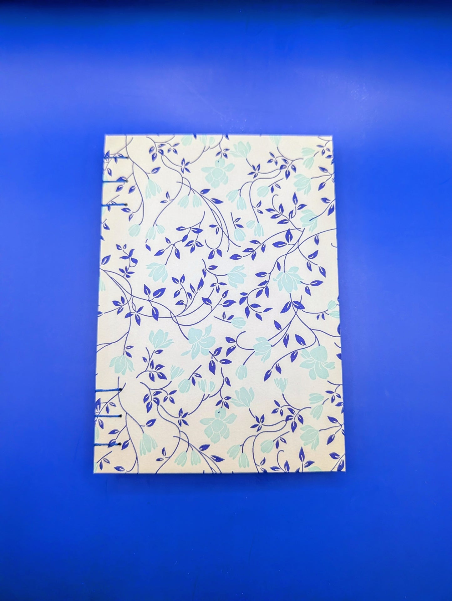 Turquoise Flowers and Blue Leaves - Coptic Binding Sketch Book