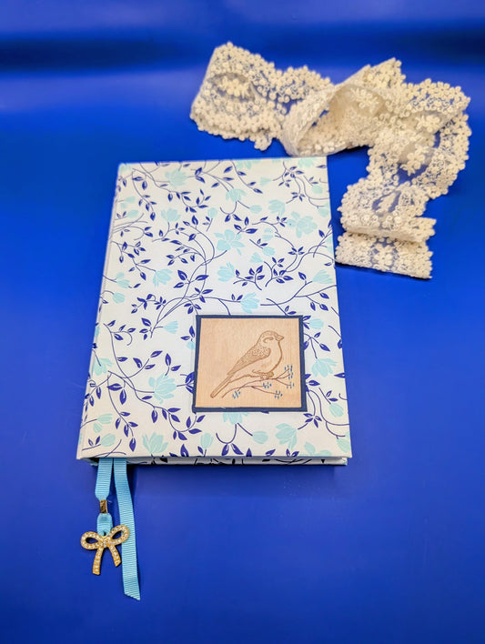 Turquoise Flowers and Blue Leaves - Handmade Hardcover Journal