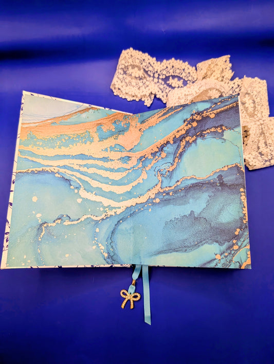 Turquoise Flowers and Blue Leaves - Handmade Hardcover Journal