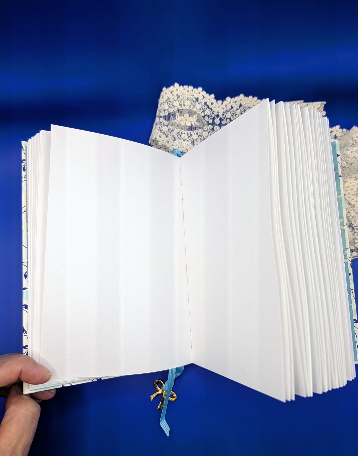 Turquoise Flowers and Blue Leaves - Handmade Hardcover Journal